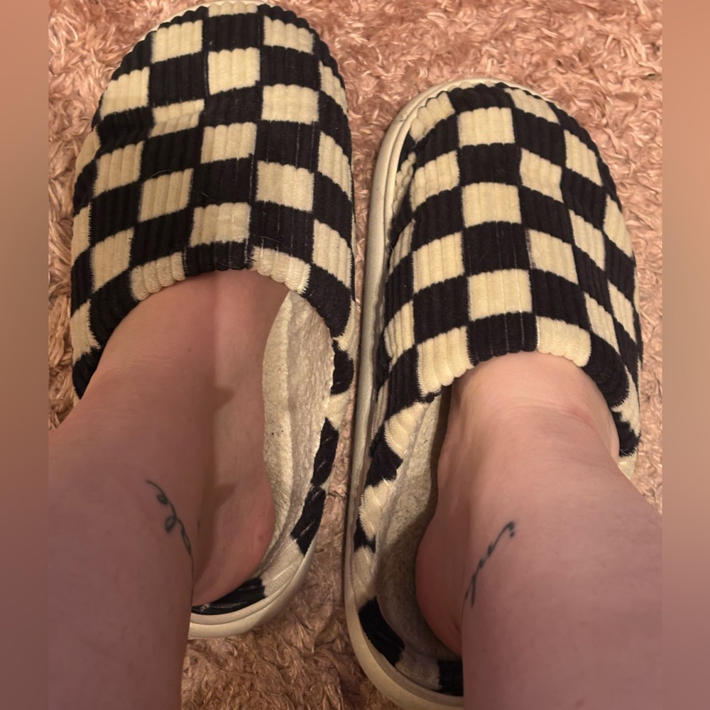 Well Loved Checker Print Slippers
